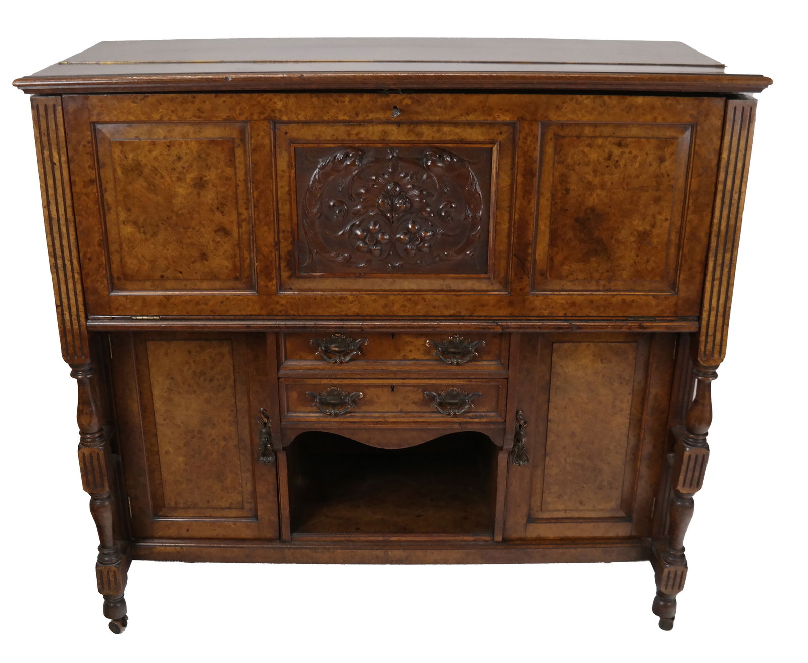 19th C. English Burl Walnut Drop-Front Desk (1 of 14)