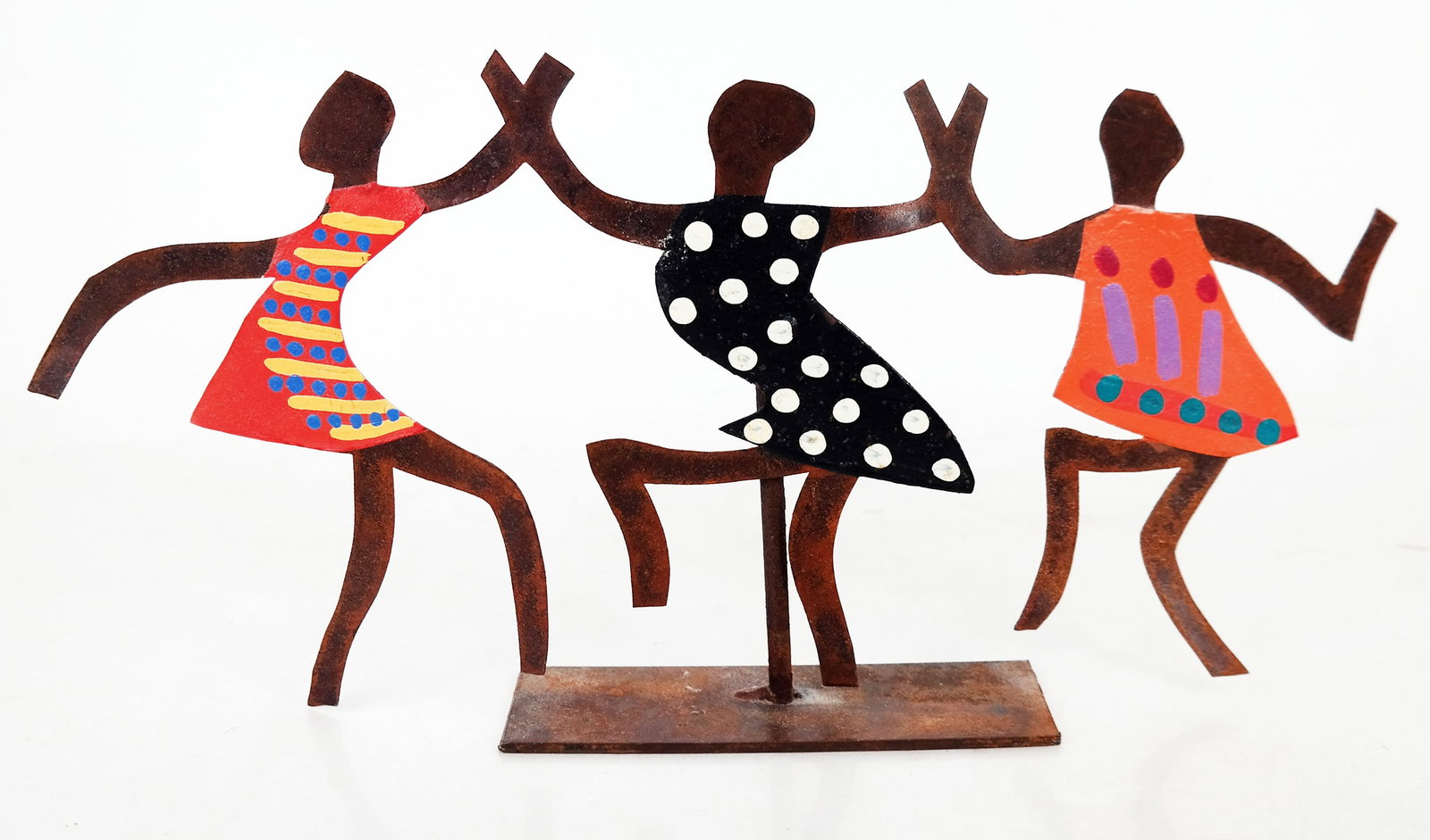 Bill & Marcia FINKS: 3 Girl Rhythm - Metal Sculptu: Bill and Marcia Finks (American, 20th-21st c.) metal sculpture titled "3 Girl Rhythm", signed on the reverse. [7" H x 15" W]. In good condition. Condition reports and requests for additional photos ca
