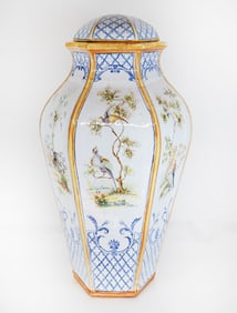 Italian Porcelain Jardiniere & Cover