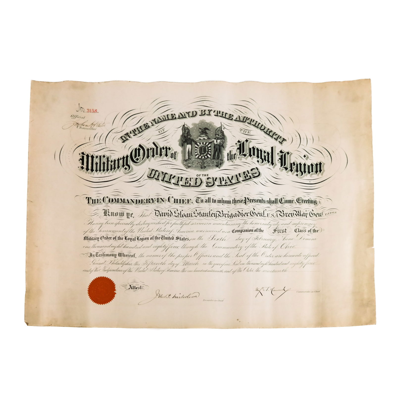 Civil War: Gen. Stanley Fraternal Veteran Certificate (1 of 9)