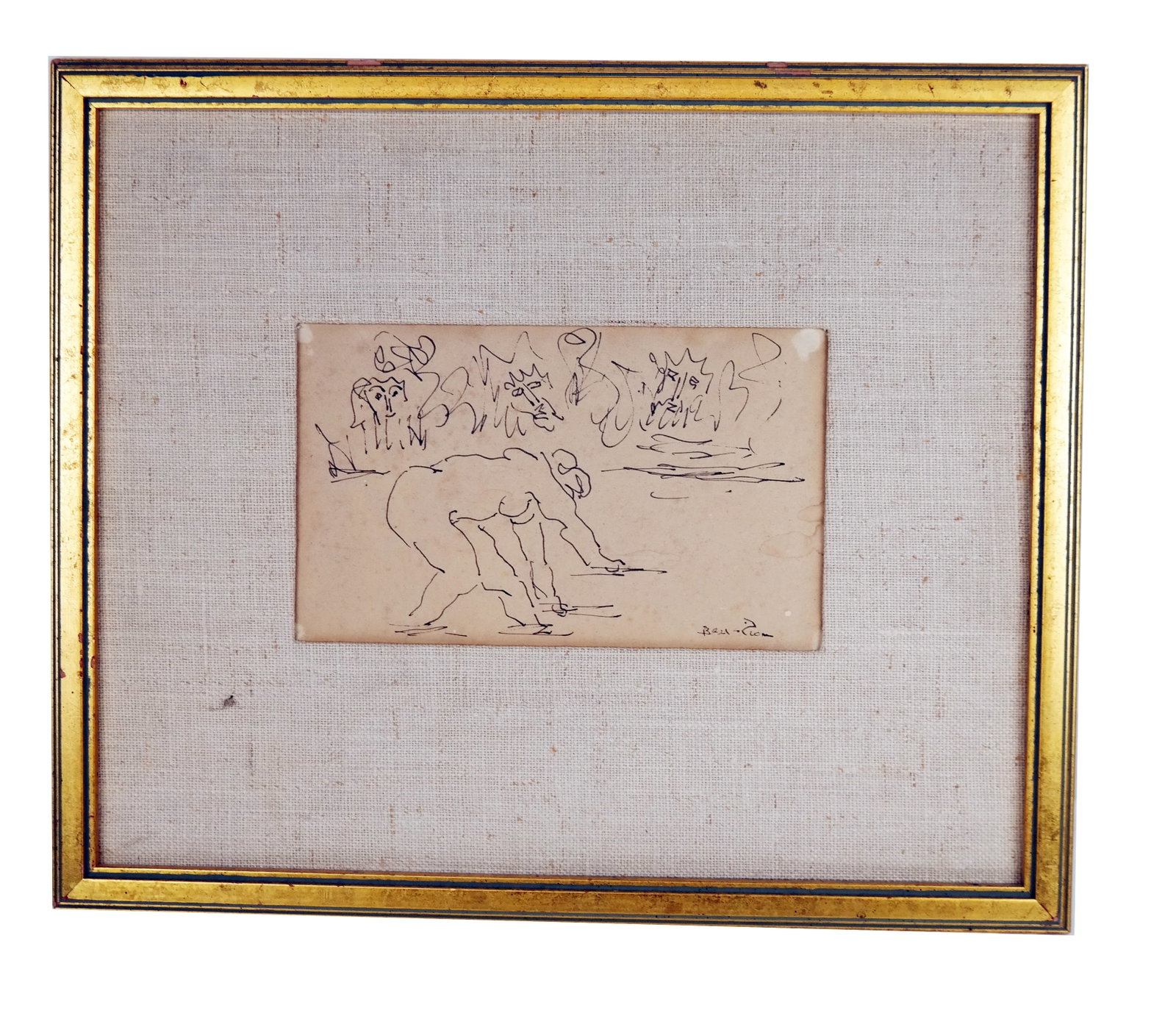 BEN-ZION: Abstract Nude - Drawing: Ben-Zion, aka Ben-Zion Weinman (Russian/American, 1897-1987) abstract nude drawing, signed lower left. [Art: 5" H x 8" W; Frame: 12 1/2" H x 15 1/2" W]. Creases; soiling. Condition reports and request