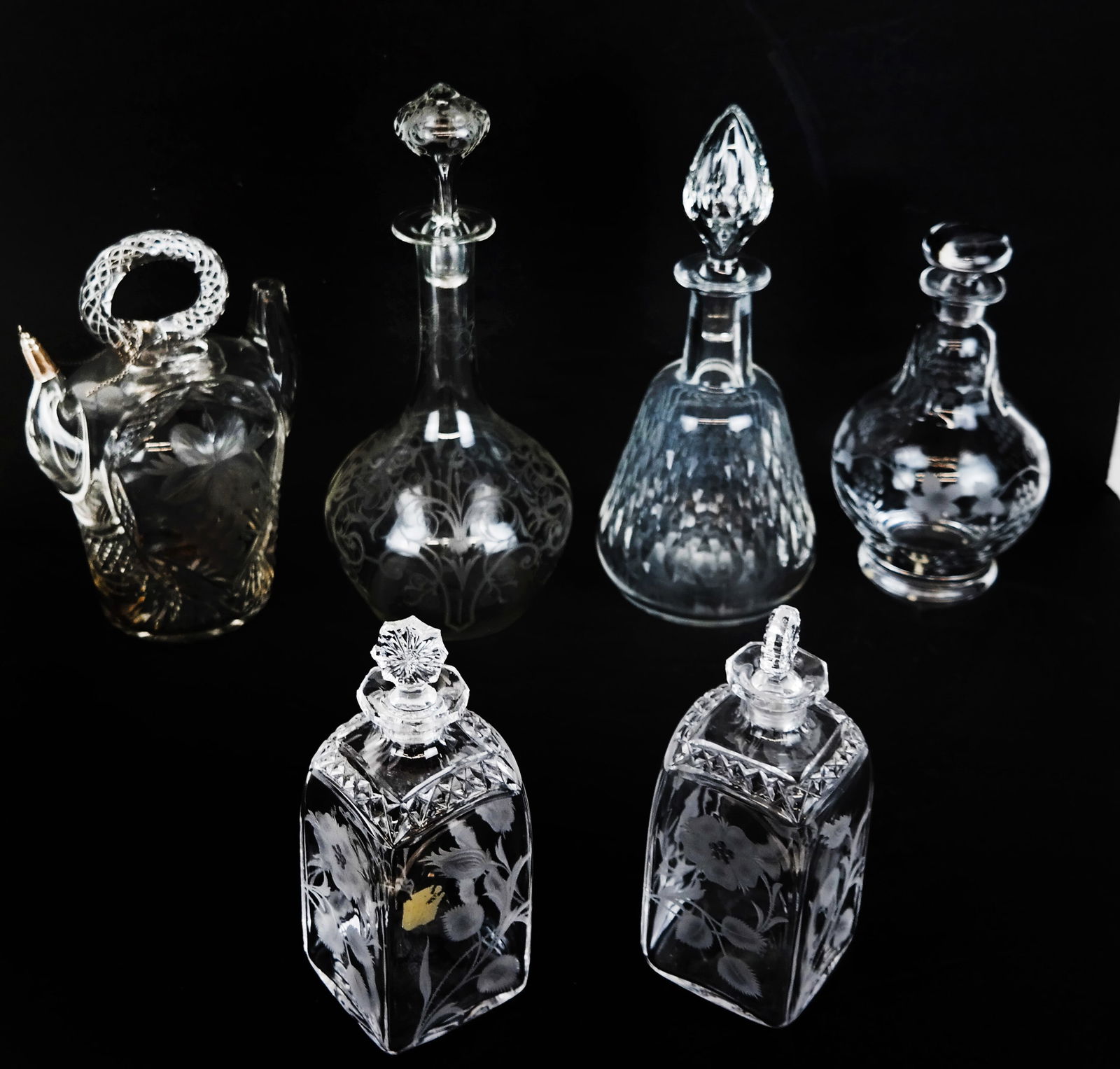 Group of Etched & Cut Glass Decanters (6) (1 of 12)