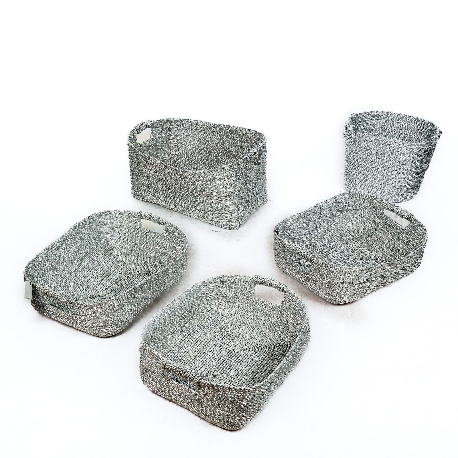 Group of 5 Woven Silver-Tone Storage Baskets (1 of 5)