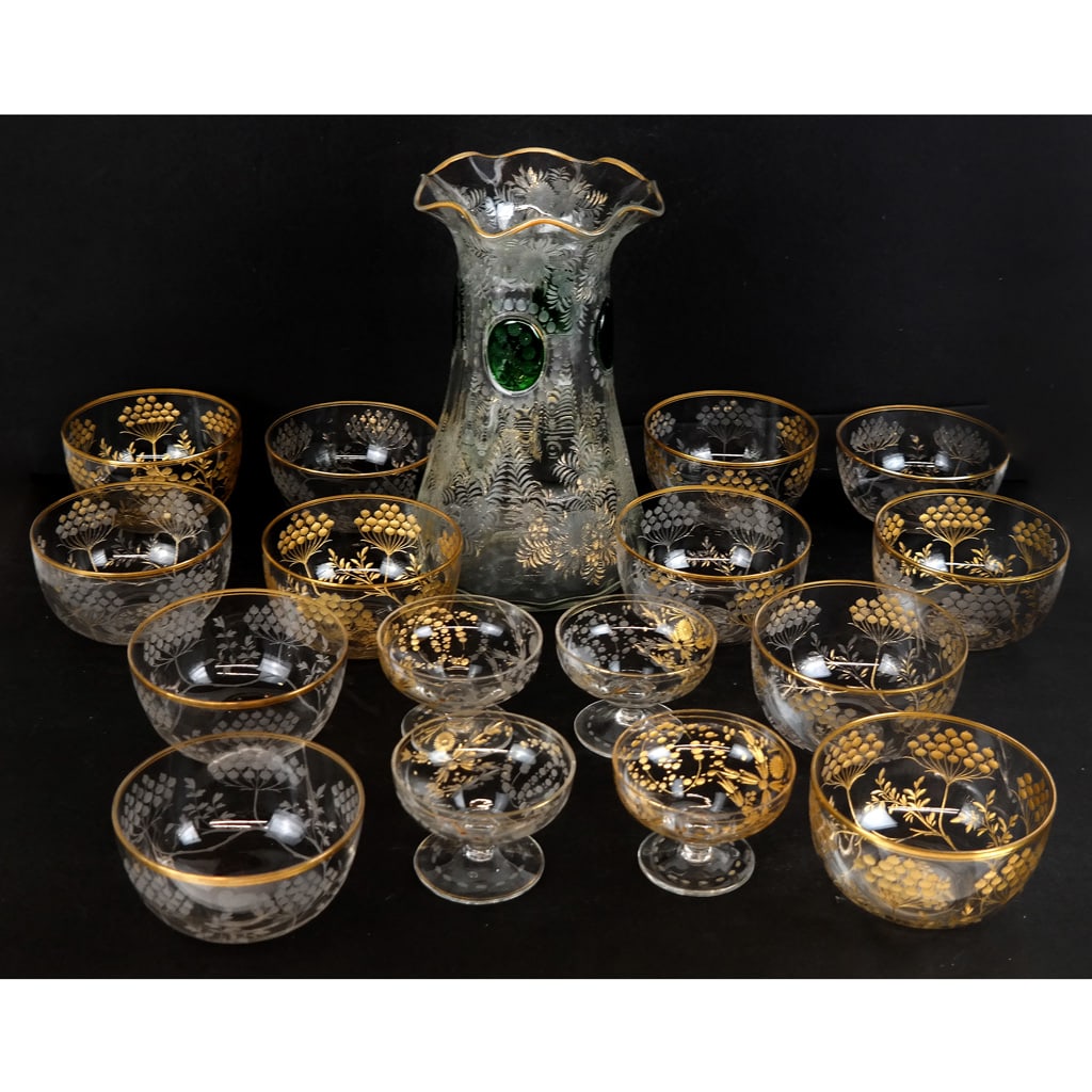 Bohemian Etched & Gilt Glassware Group (17) (1 of 13)
