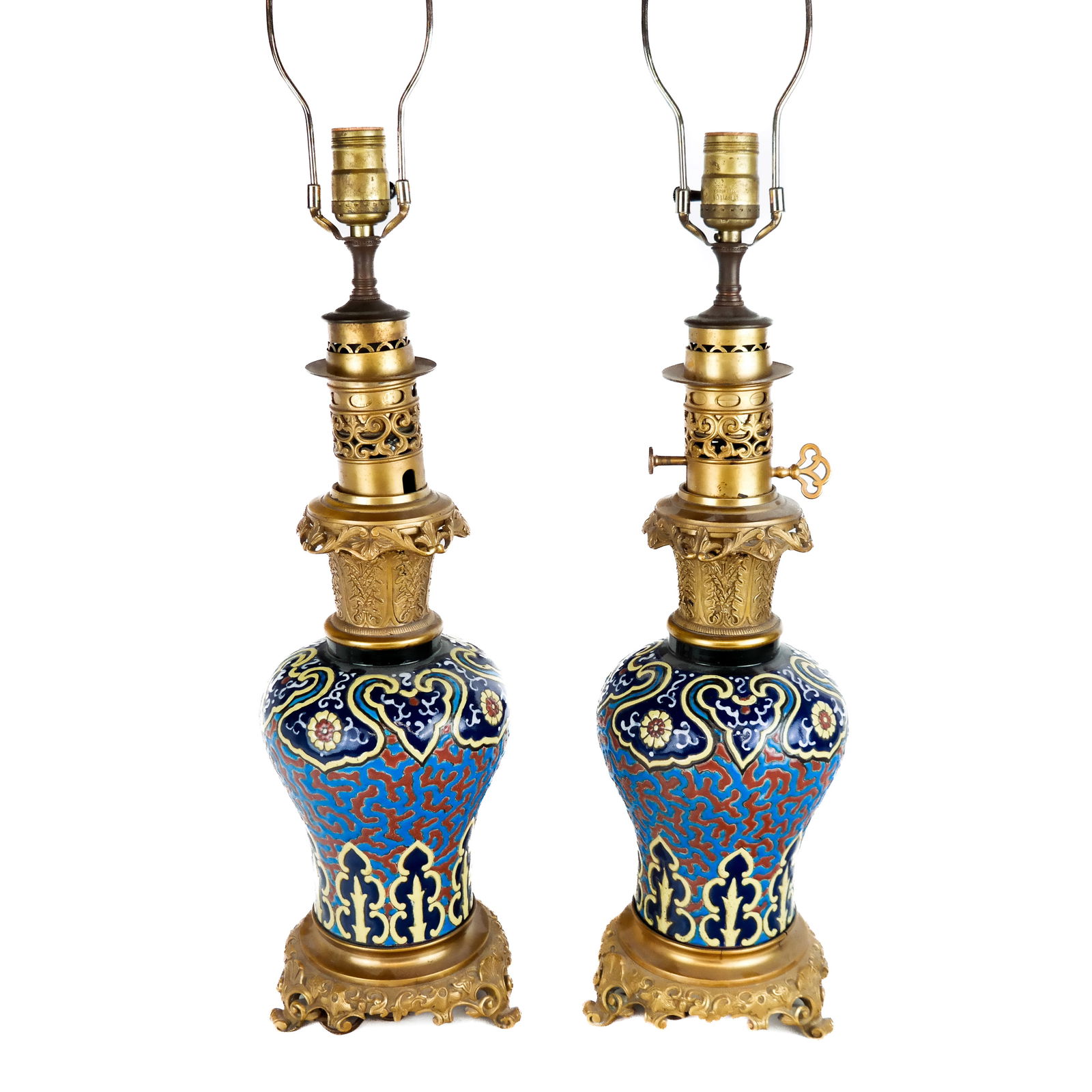 Pair of Longwy French Faience Vase Lamps (1 of 9)