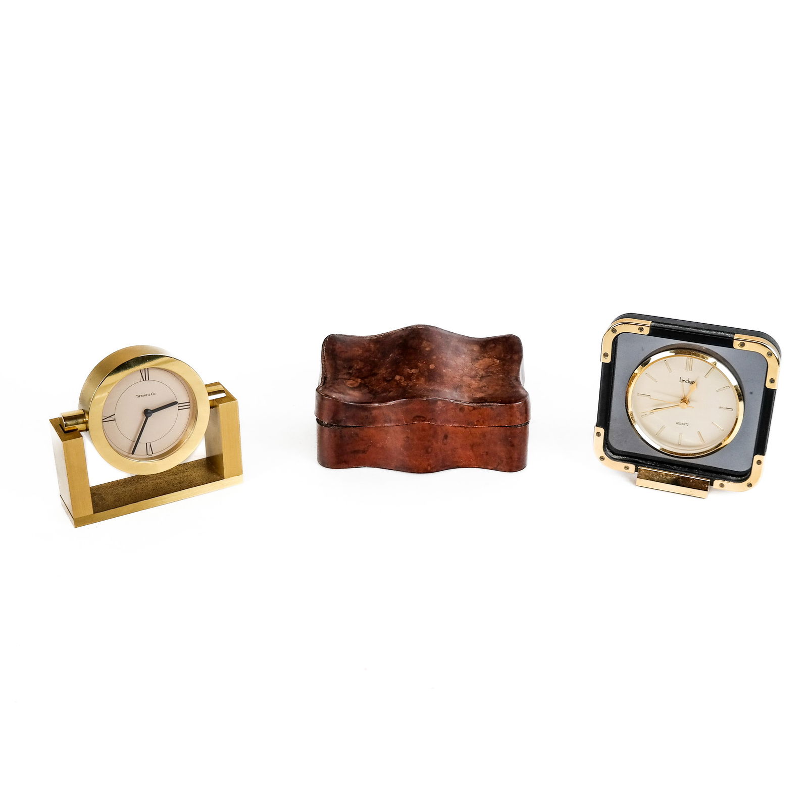 Two Desk Clocks & A Leather Box (1 of 16)