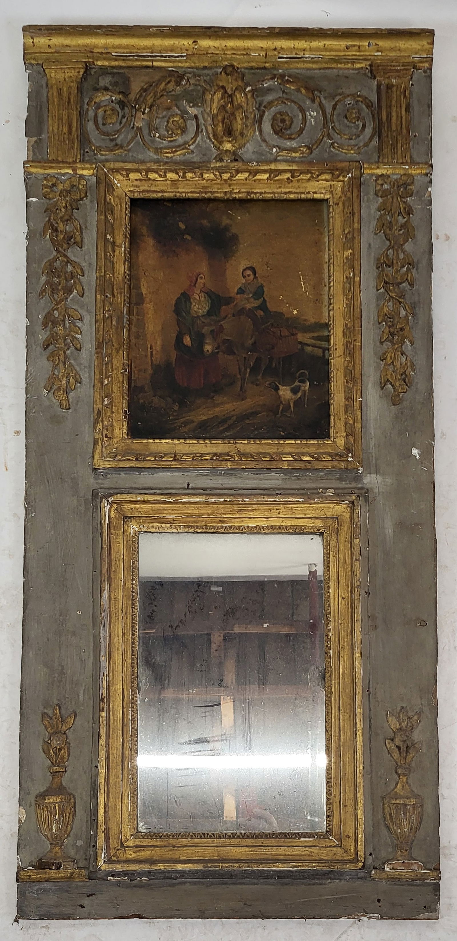 19th C. French Painted Trumeau Mirror (1 of 12)