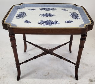 Copeland Spode Porcelain & Mahogany Tray Table