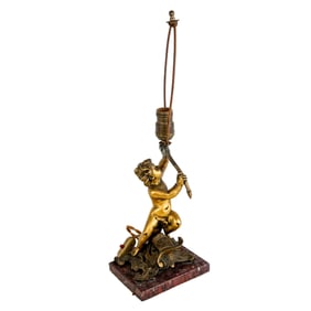 19th C. Bronze & Marble Cherub Lamp