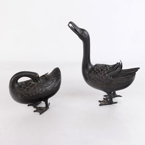 Set of Japanese Bronze Duck-Form Incense Burners
