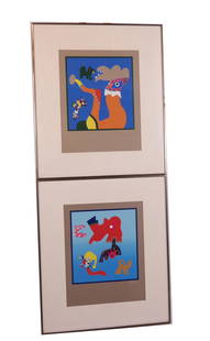 Otmar ALT: Two Abstract Serigraphs: Otmar Alt (German, b. 1940) two abstract figural studies in bright colors, signed lower right, each numbered 42/125, in Kulicke stamped frames. [Art: 14" H x 13" W; Frame: 30" H x 26" W].