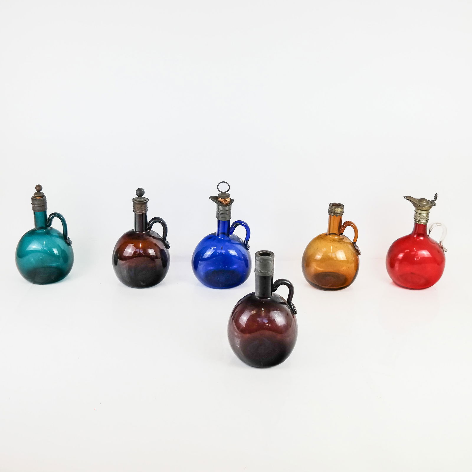 Antique Colored Glass Ewers/Decanters (6) (1 of 12)