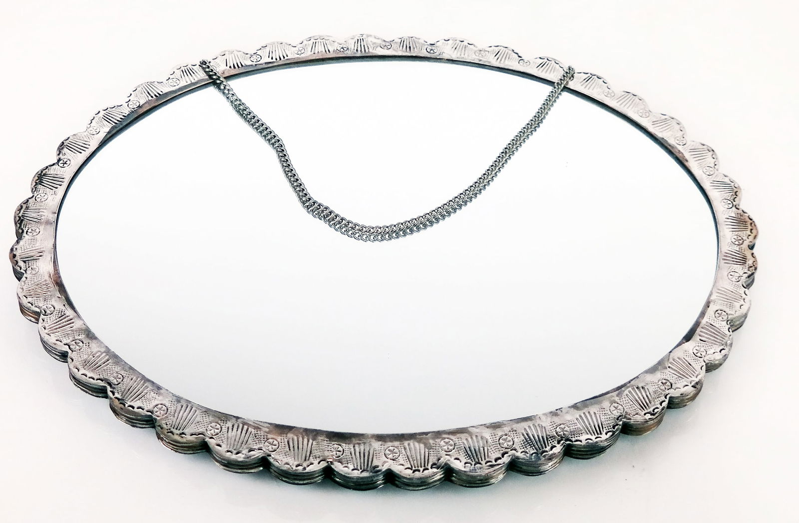 Oval Ornate Silver Plate Mirror (1 of 6)