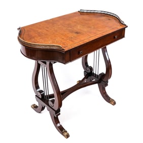 Early 20th C. Regency Mahogany & Burlwood Side Table