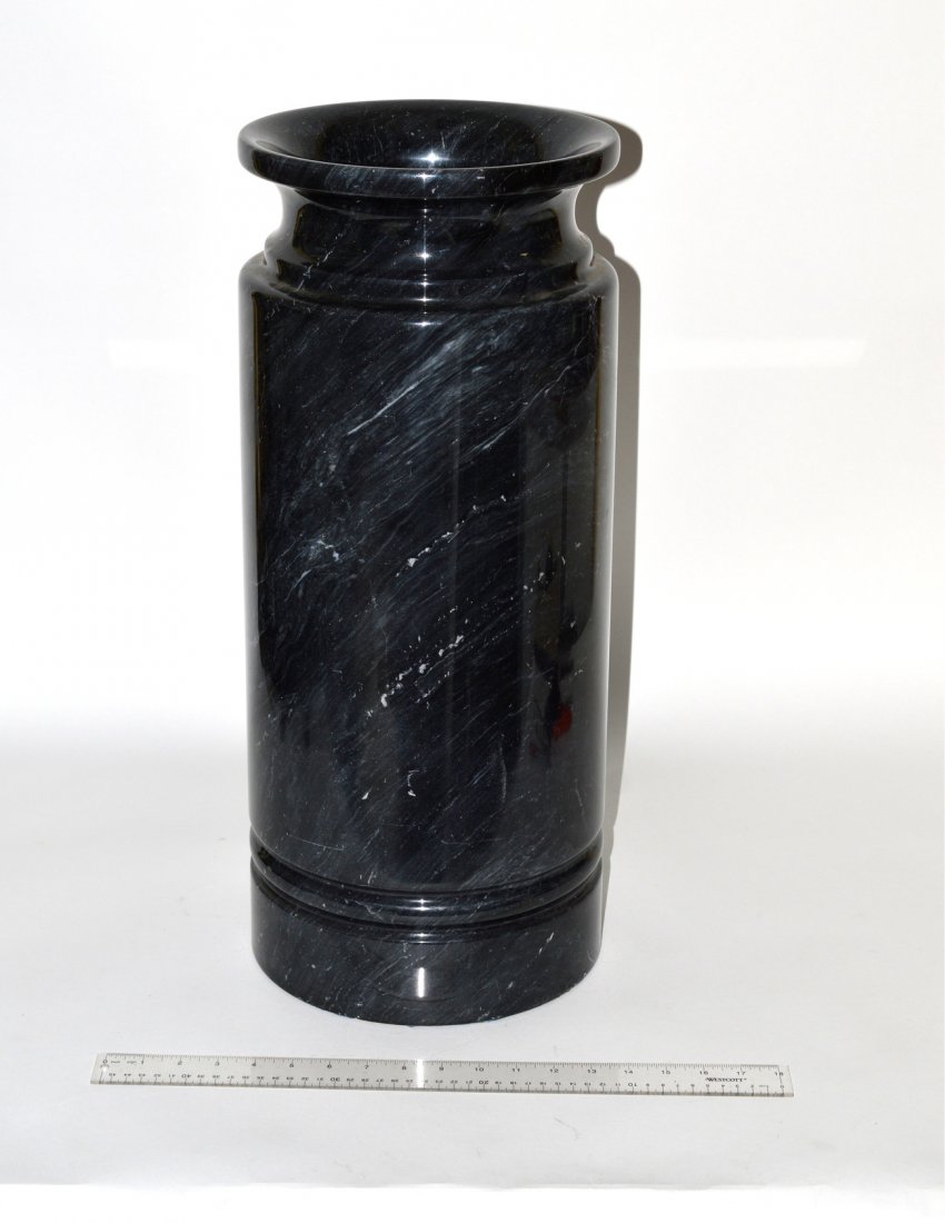 Marble Umbrella Stand: Black marble umbrella stand. 10" diam. x 24" H. Good condition with light scratches.