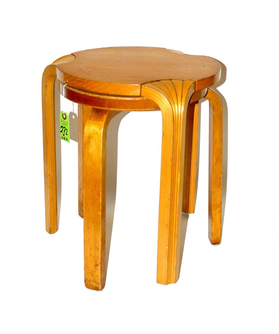 Two Alvar Aalto for Thonet Stool: Two Alvar Aalto for Thonet wooden stools. Largest: 18" H x 16" Dia. As is, some wear.