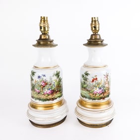 Pair of Victorian Porcelain Oil Lamps