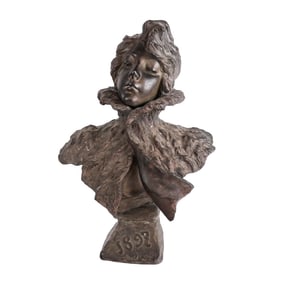 After E. VILLANIS: Bust of Woman, Bronze Sculpture