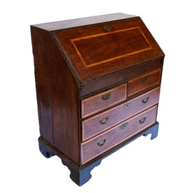 Antique Oak Banded Inlay Slant Front Desk