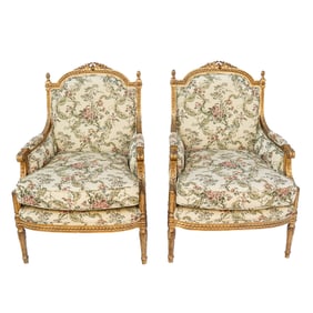 Pair Louis XVI Gilt Bergeres