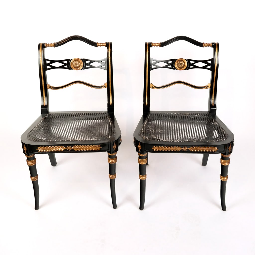 Pair Louis Philippe Decorated Caned Side Chairs (1 of 7)