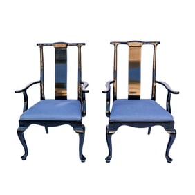 Pair of Asian-Inspired Lacquered Open Armchairs