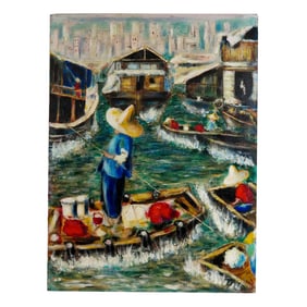Vietnamese Fishing Scene - Oil Painting