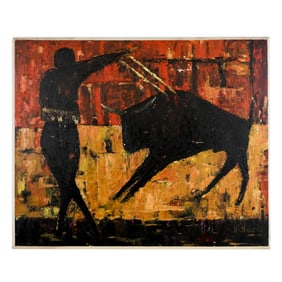 R. SANKE: Matador & Bull - Oil Painting