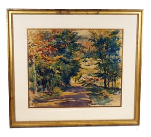 Watercolor Painting of a Road in the Woods