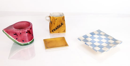 Group of Two Decorated Ceramic Cups & Underplates