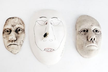Group of Three Decorated Masks, One Signed