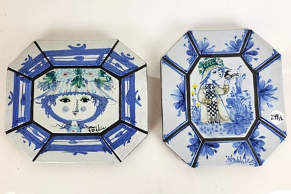 Bjorn WIINBLAD Two Decorated Chargers, Signed