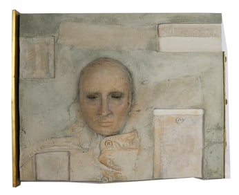 Head of a Man in Clothing Relief Sculpture