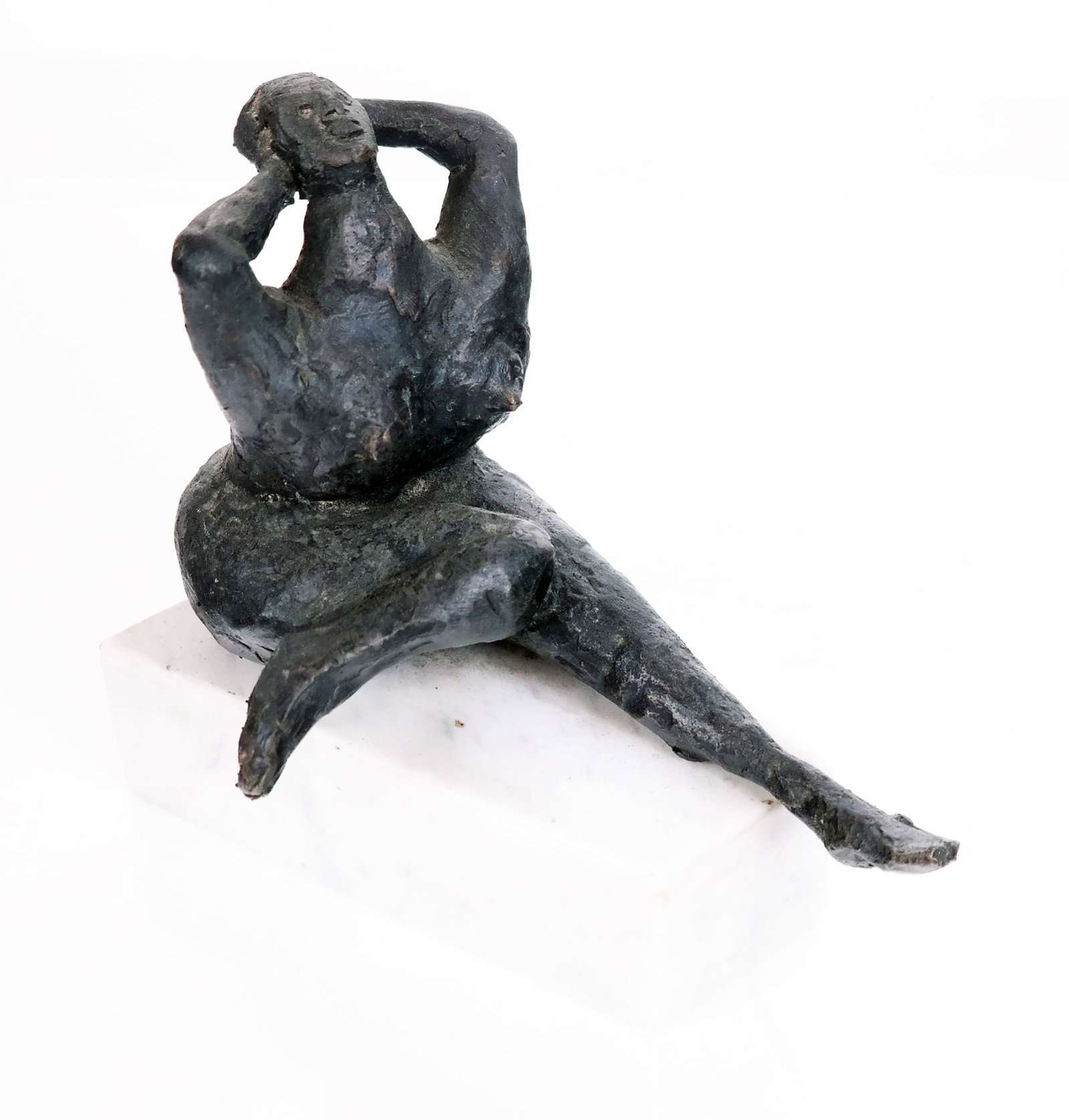 Heriberto JUAREZ: Bronze Nude Sculpture: Heriberto Juarez (Mexican, 1932-2008) bronze nude sculpture. Provenance: From the Collection of Brendelle & Fred Walden. [Sculpture: 4 1/2" H x 7" W x 3 3/4" D; Overall: 6" H x 7" W x 4" D]. Overall g