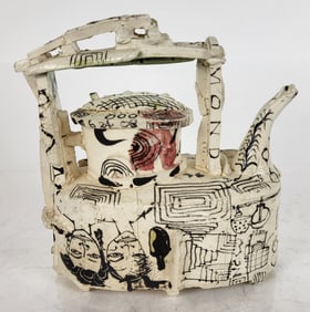Ted SAUPE: Decorated Porcelain Teapot w/ Drawings