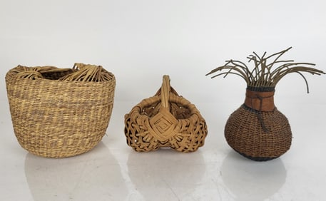 Three Sweetgrass Style Woven Baskets