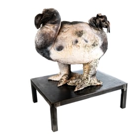 Ceramic Sculpture of a Dodo Bird on Iron Plinth