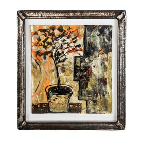 Potted Plant Floral Still Life on Metallic Paper