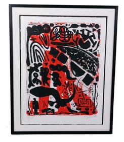 A.R. PENCK: Abstract Red & Black Lithograph