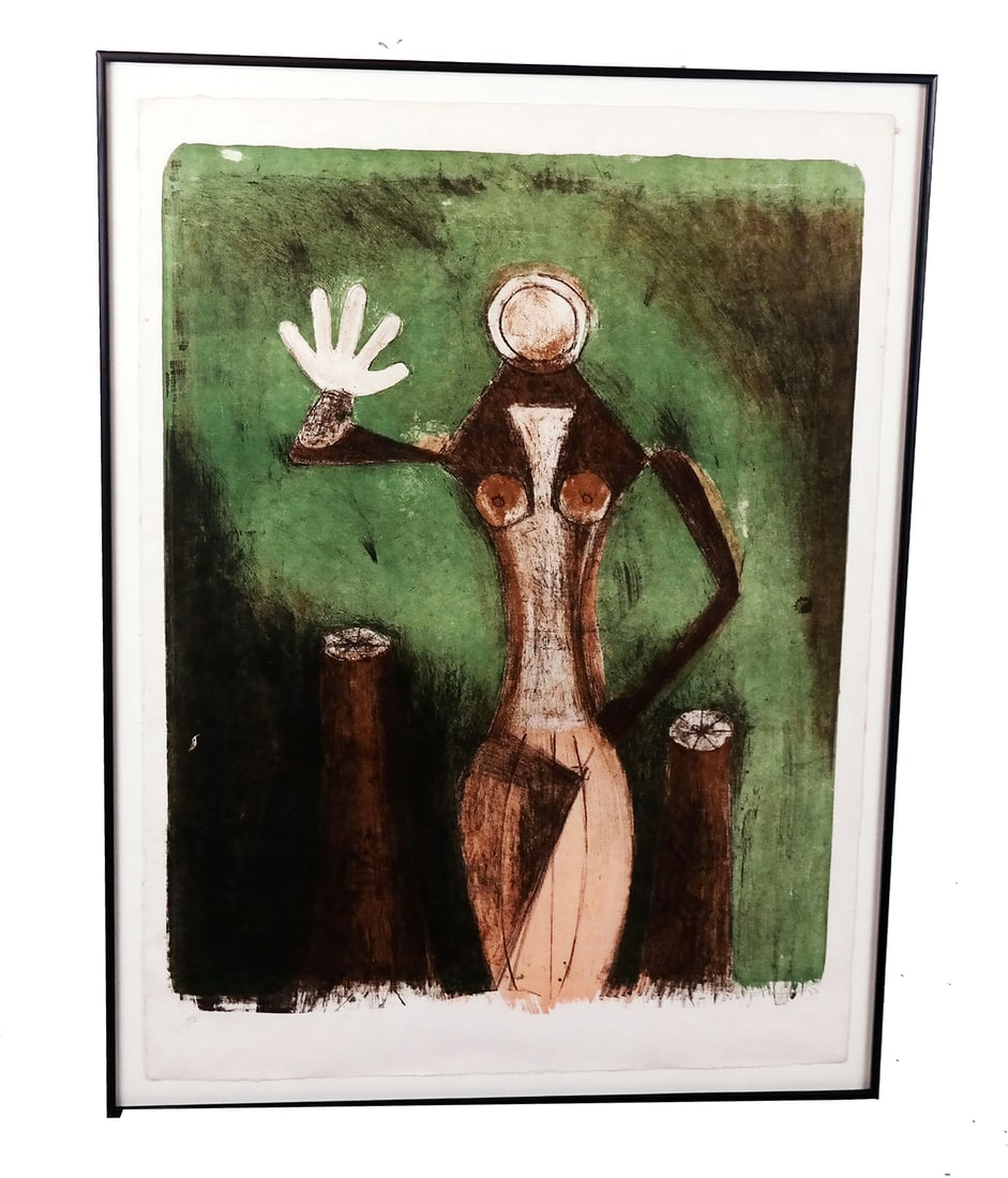 Rufino TAMAYO: Abstract Nude Lithograph: Rufino Tamayo (Mexican, 1899-1991) abstract nude lithograph, signed lower right, "H.C." edition. Provenance: From the Collection of Brendelle & Fred Walden. [Art: 26" H x 20" W; Frame: 33" H x 24 1/2"