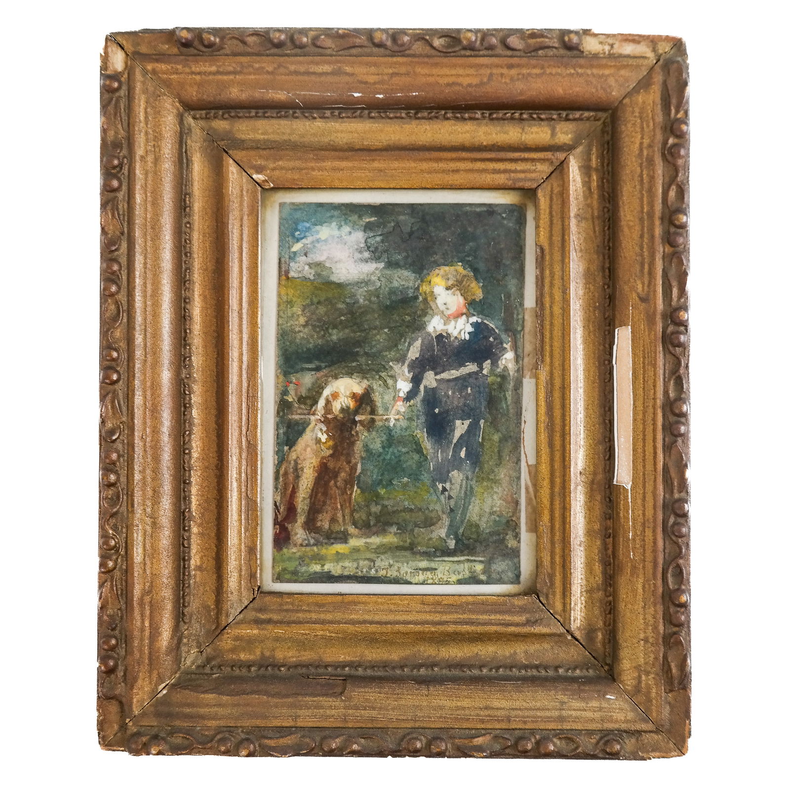 Framed Watercolor of a Boy & Dog (1 of 9)