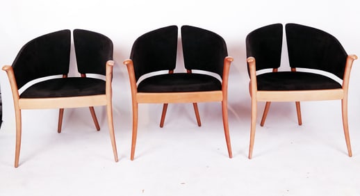 Three Mid Century Modern Italian Maple Armchairs