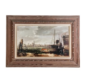 E.F. HOFMANN: Harbor Scene - Oil on Masonite