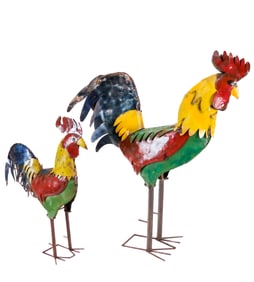 Two American Folk Art Rooster Sculptures