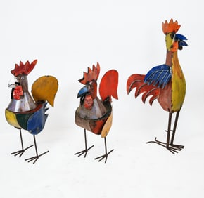 Three American Folk Art Rooster Sculptures