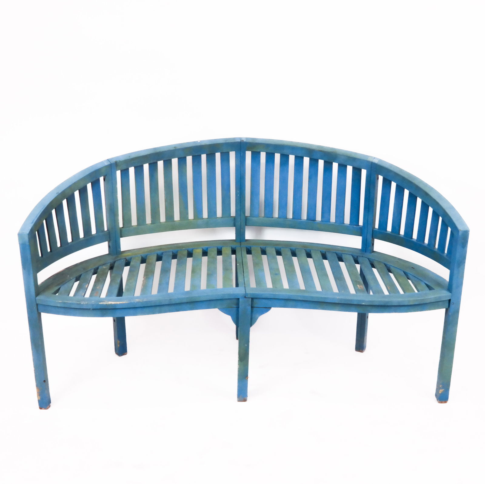 Teak Blue-Painted Demilune Bench (1 of 7)