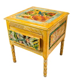 Mexican Folk Art Carved & Painted Side Table