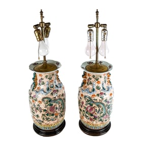 Pair of Chinese Export Famille Rose Lamps