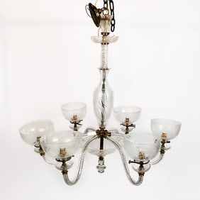 Antique Gasolier Style Glass Chandelier