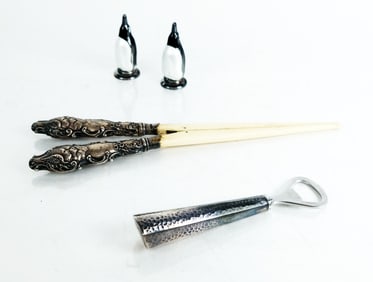 Four Sterling Silver-Mounted Table Articles